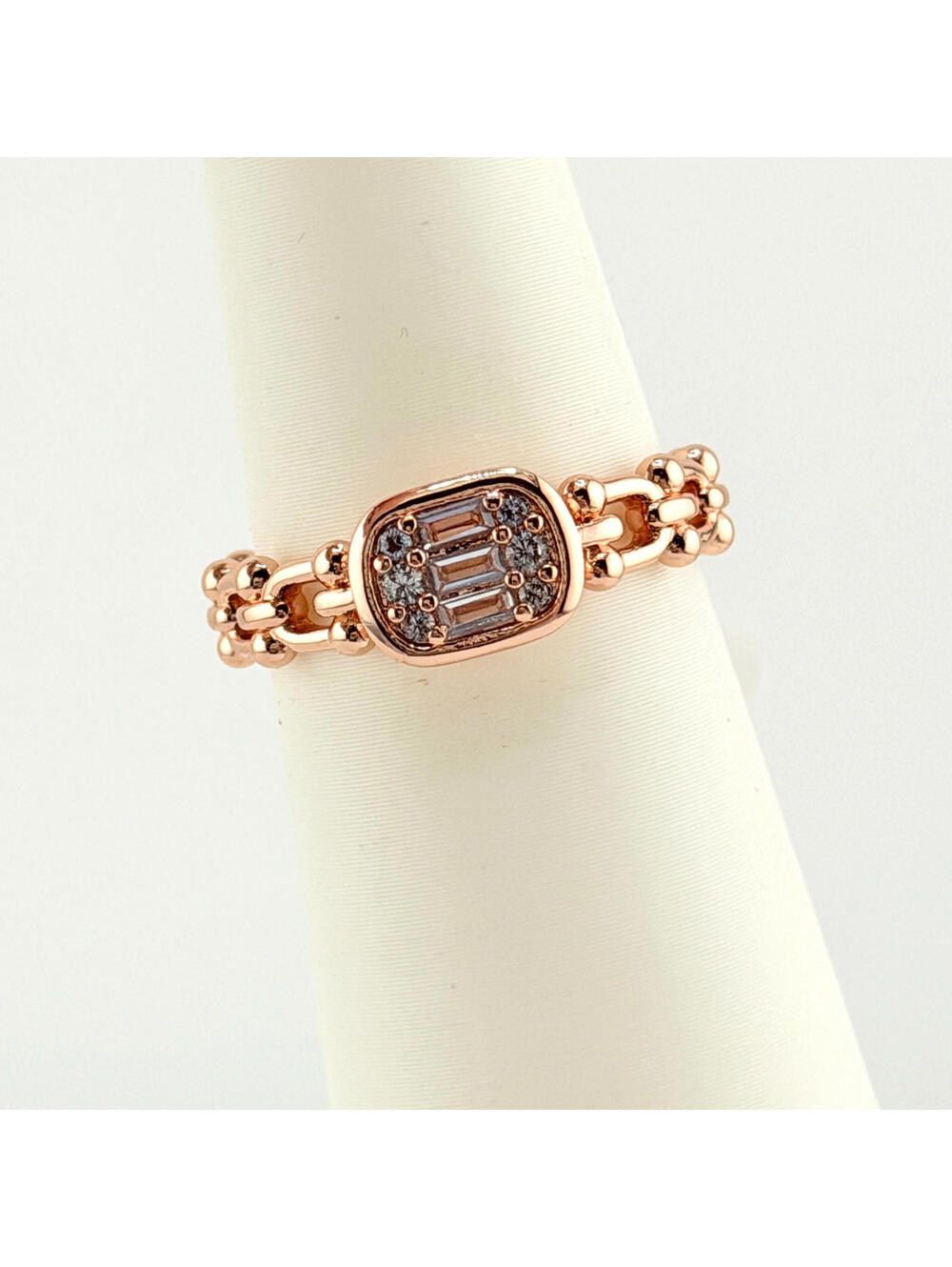 Bomb Party Ring Sz 8 "Linked & Locked In Gleams" Blue Spinel on Rose Gold